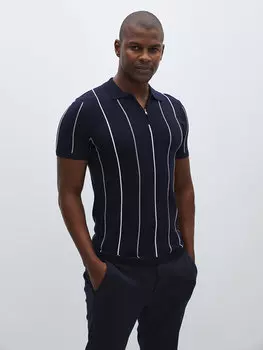 Мужской трикотажный свитер в полоску с короткими рукавами и воротником-поло LCW Vision, темно-синий