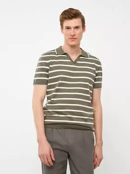 Мужской трикотажный свитер в полоску с короткими рукавами и воротником-поло SOUTHBLUE, зеленый полосатый