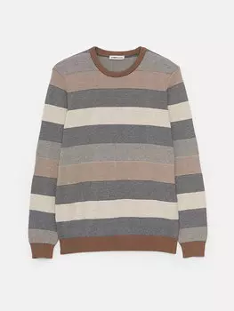 Мужской трикотажный свитер в полоску с круглым вырезом и длинными рукавами LCWAIKIKI Classic, светло-коричневый