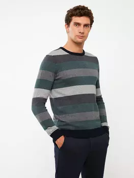 Мужской трикотажный свитер в полоску с круглым вырезом и длинными рукавами LCWAIKIKI Classic, темное масло