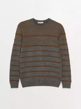 Мужской трикотажный свитер в полоску с круглым вырезом и длинными рукавами LCWAIKIKI Classic, темный загар