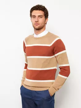 Мужской трикотажный свитер в полоску с круглым вырезом и длинными рукавами LCWAIKIKI Classic, золотой коричневый