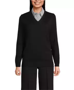 Мужской унисекс-свитер с V-образным вырезом из хлопка и модала Lands' End, черный