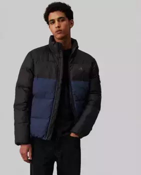Мужской утепленный пуховик в стиле колор-блок Calvin Klein Jeans, синий