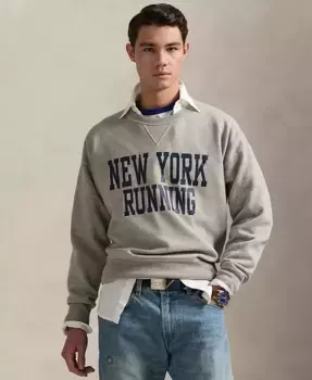 Мужской винтажный флисовый свитшот с принтом Polo Ralph Lauren, серый