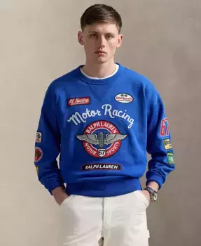 Мужской винтажный флисовый свитшот с принтом Polo Ralph Lauren, синий