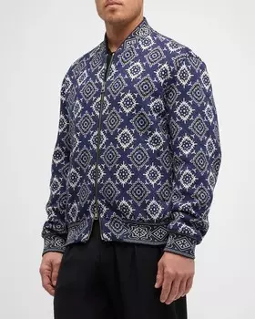 Мужской вязаный бомбер с медальоном Etro, цвет Multicolour On Blue