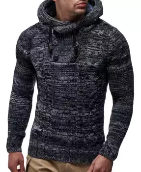 Мужской вязаный худи с пуговицами – кабельная вязка Leif Nelson, черный