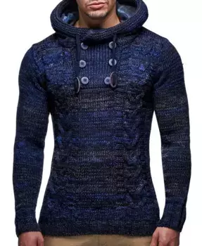 Мужской вязаный худи с пуговицами – кабельная вязка Leif Nelson, синий