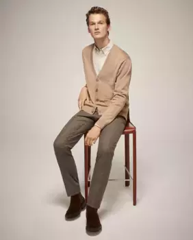 Мужской вязаный кардиган с v-образным вырезом Emidio Tucci, бежевый