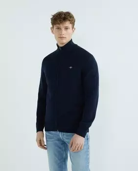 Мужской вязаный кардиган с воротником-стойкой и логотипом GANT на груди Gant, темно-синий