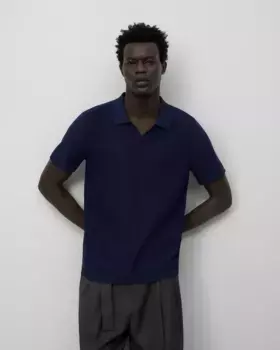 Мужской вязаный поло с текстурой Adolfo Dominguez, темно-синий