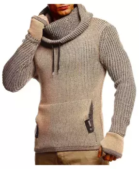 Мужской вязаный пуловер с капюшоном и прорезями для большого пальца на манжетах Leif Nelson, мультиколор