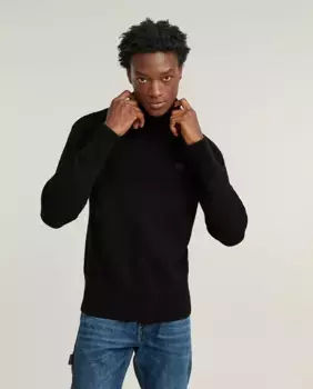 Мужской вязаный рыбацкий свитер с высоким воротником G-Star Raw, черный