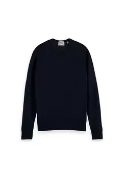 Мужской вязаный свитер Essentials Crewneck, шерсть мериноса, круглый вырез, однотонный SCOTCH & SODA, темно-синий