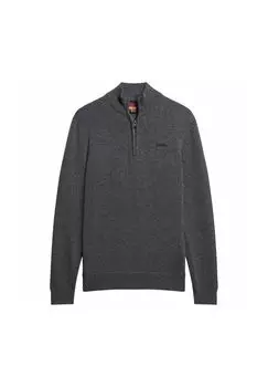 Мужской вязаный свитер - Henley, ESSENTIAL EMB KNIT HENLEY, свитер, логотип, молния Superdry., серый