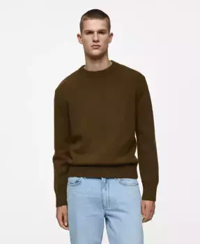 Мужской вязаный свитер из шерстяной смеси MANGO, зеленый