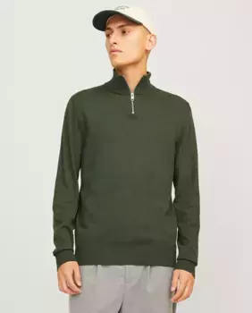 Мужской вязаный свитер на молнии и с высоким воротником Jack & Jones, зеленый
