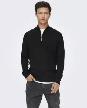 Мужской вязаный свитер на молнии Only & Sons, черный