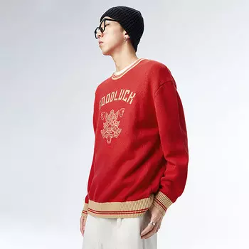 Мужской вязаный свитер Peacebird с круглым вырезом, красный