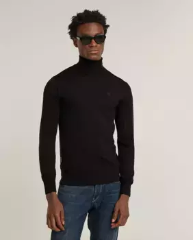 Мужской вязаный свитер премиум-класса с высоким воротником и черепахой G-Star Raw, черный