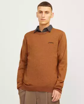 Мужской вязаный свитер с длинным рукавом и круглым вырезом Jack & Jones, оранжевый
