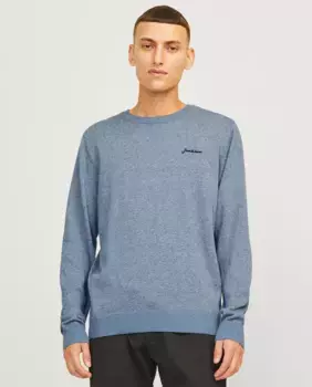 Мужской вязаный свитер с длинным рукавом и круглым вырезом Jack & Jones, светло-голубой
