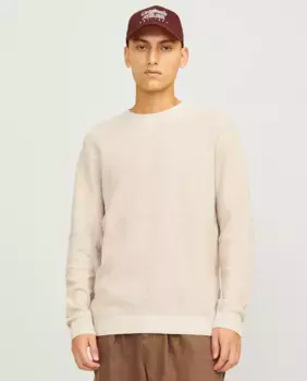 Мужской вязаный свитер с длинным рукавом и круглым вырезом Jack & Jones, бежевый