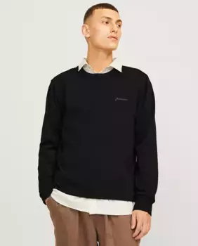 Мужской вязаный свитер с длинным рукавом и круглым вырезом Jack & Jones, черный