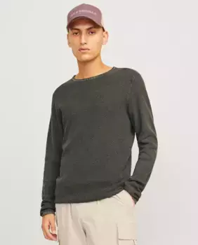 Мужской вязаный свитер с длинным рукавом и круглым вырезом Jack & Jones, зеленый