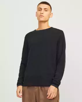 Мужской вязаный свитер с длинным рукавом и круглым вырезом Jack & Jones, черный