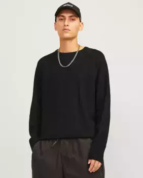 Мужской вязаный свитер с длинным рукавом и круглым вырезом Jack & Jones, черный