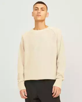 Мужской вязаный свитер с длинным рукавом и круглым вырезом Jack & Jones, бежевый