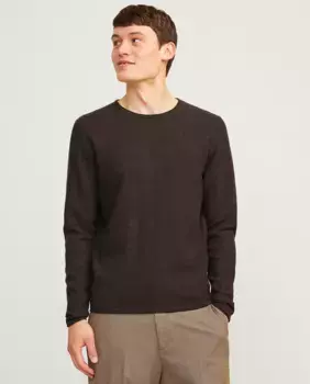 Мужской вязаный свитер с длинным рукавом и круглым вырезом Jack & Jones, коричневый