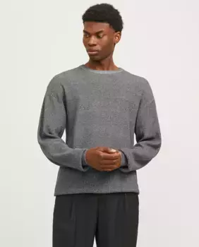 Мужской вязаный свитер с длинными рукавами и круглым вырезом Jack & Jones, серый