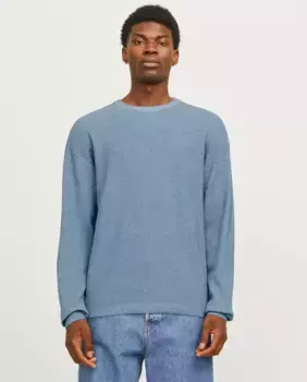 Мужской вязаный свитер с длинными рукавами и круглым вырезом Jack & Jones, синий