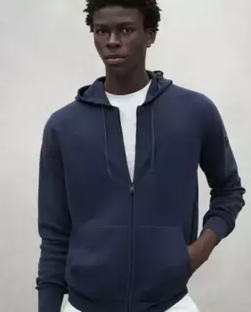 Мужской вязаный свитер с капюшоном и застежкой-молнией Ecoalf, тёмно-синий