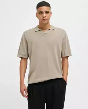 Мужской вязаный свитер с короткими рукавами и V-образным вырезом Jack & Jones, бежевый