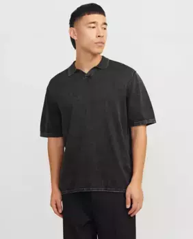 Мужской вязаный свитер с короткими рукавами и V-образным вырезом Jack & Jones, черный