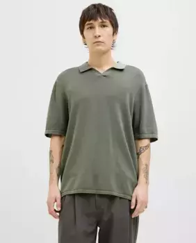 Мужской вязаный свитер с короткими рукавами и V-образным вырезом Jack & Jones, зеленый