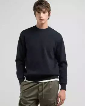 Мужской вязаный свитер с круглым вырезом Replay, тёмно-синий