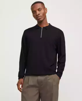 Мужской вязаный свитер с застежкой-молнией на горловине Jack & Jones, чёрный