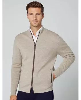 Мужской вязаный жакет бежевого цвета на молнии Hackett, бежевый