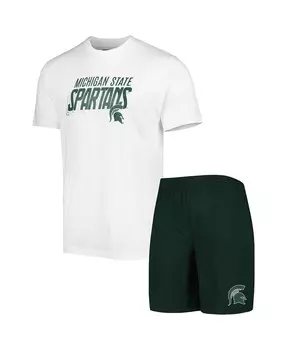 Мужской зелено-белый комплект из футболки и шорт Michigan State Spartans Downfield Concepts Sport