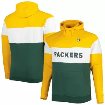 Мужской зеленый пуловер с капюшоном Green Bay Packers Big & Tall Throwback с цветными блоками реглан New Era