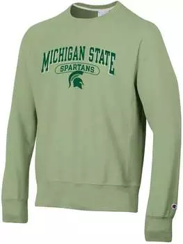 Мужской зеленый винтажный пуловер с круглым вырезом Champion Michigan State Spartans обратного переплетения
