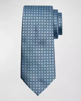 Мужской жаккардовый шелковый галстук с геометрическим рисунком Emporio Armani, цвет Blue