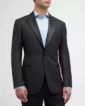 Мужской жаккардовый смокинг диагонального кроя Emporio Armani, цвет Black