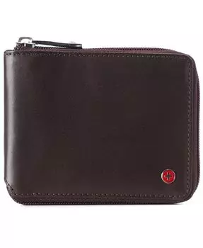 Мужской женский кожаный кошелек на молнии с блокировкой RFID, двойной двойной складки Alpine Swiss, коричневый