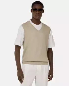 Мужской жилет с V-образным вырезом из хлопкового шелка Boggi Milano, кремовый